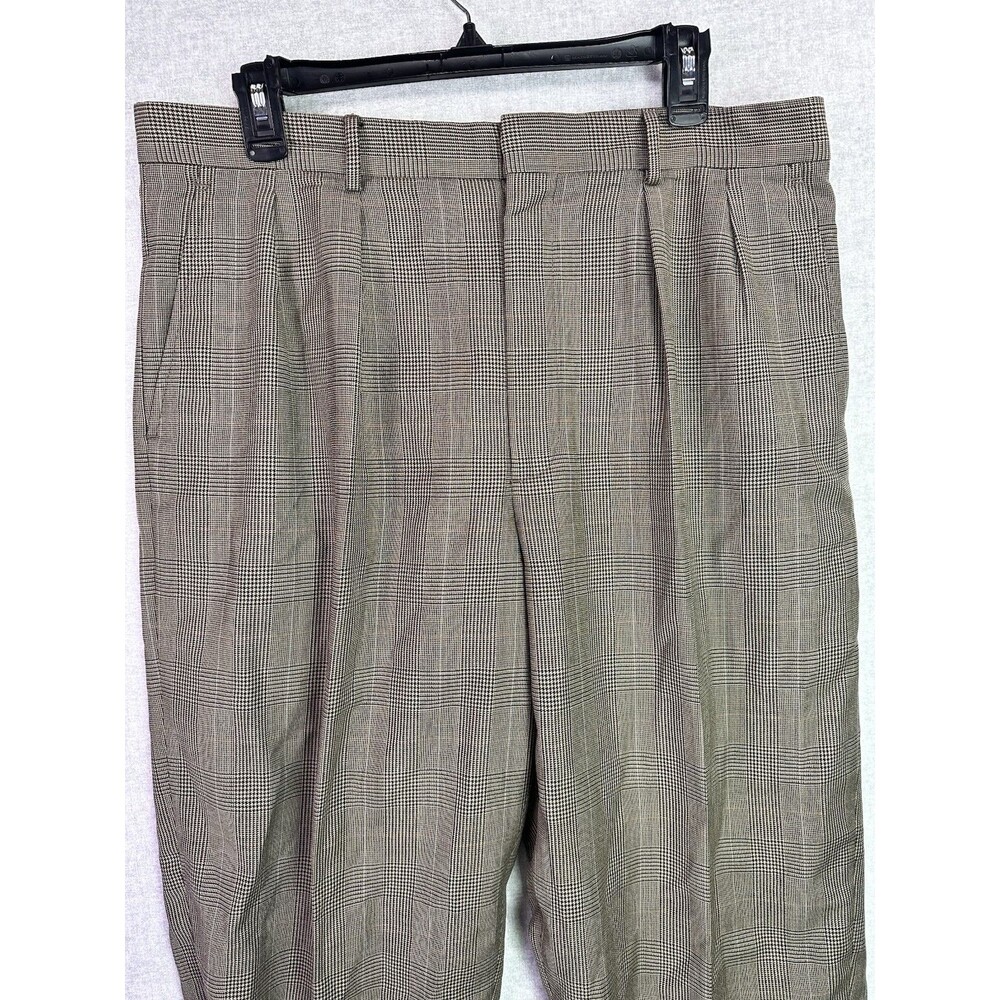 Vintage J Crew Dress Pants Mens 35 Wool Plaid Brown Pleated Cuffed 35X32 Grandpa